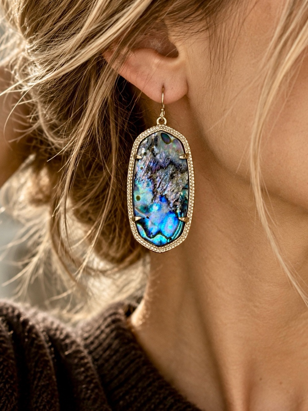 Kendra Scott Danielle Abalone Shell Gold Statement Drop Earrings